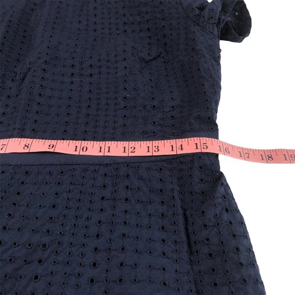 Banana Republic Dress Navy Eyelet Lace Short Sleeve Midi Tiered Womens Size 12 P - Picture 11 of 11